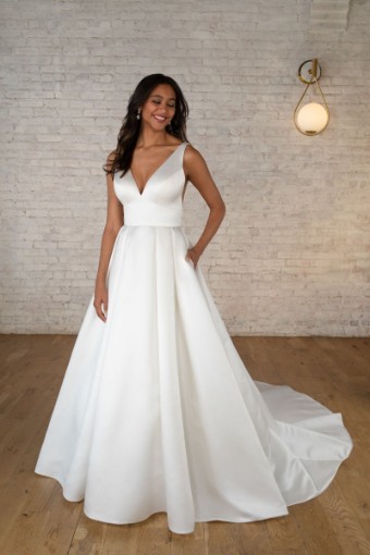 Stella York 7755-SP23-SY #0 default (IV-PL) Ivory Gown w Porcelain Tulle Side Plunge thumbnail